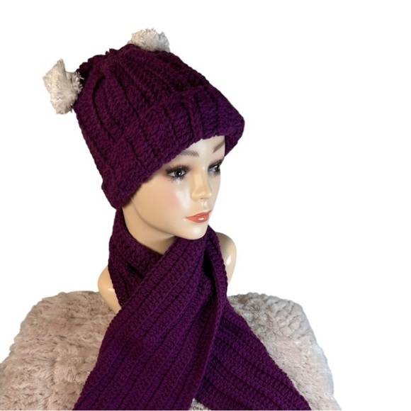 Laly & Loom Accessories - Handmade Bright Purple Crochet Hat & Scarf Set – Cozy & Stylish